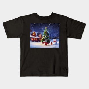 Snowpeople celebrating Christmas Kids T-Shirt